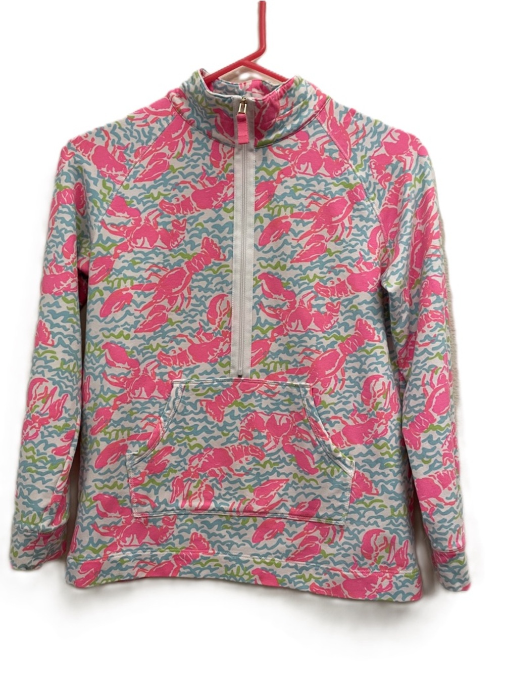 Lilly Pulitzer Girls XL 12-14 Pink Lobster Print 1/4 Zip Pullover Sweatshirt